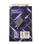 Cargador rápido Merryking USB A+C 20 W Black Con Cable 