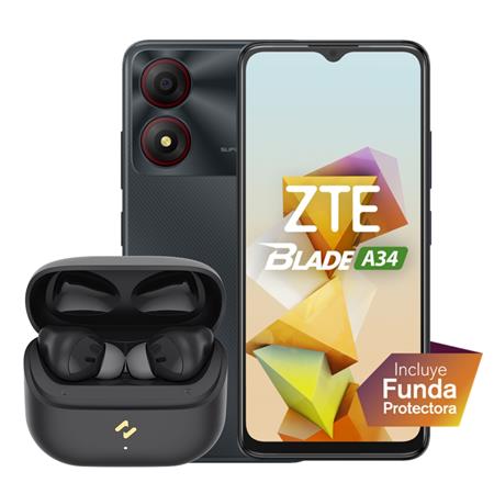 Celular ZTE A34 Gray 64GB + Havit TWS Black de Regalo